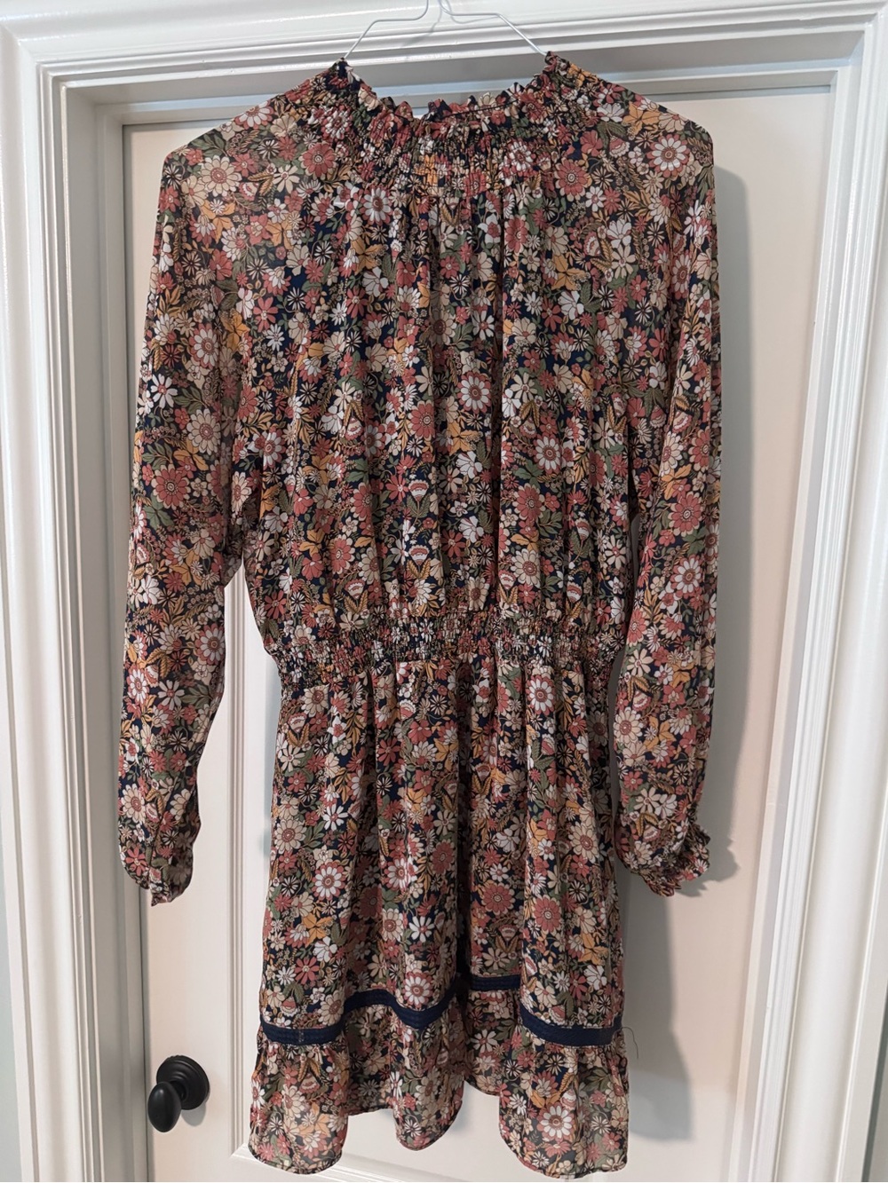 Lost + Wander Black Multi Floral Smocked Long-Sleeve Dress